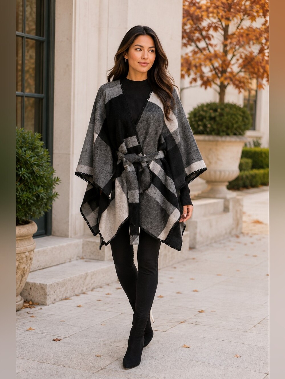Liz Claiborne Black and Gray Knit Poncho